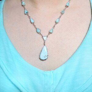 Blue Larimar Wire Wrap Silver Statement Necklace